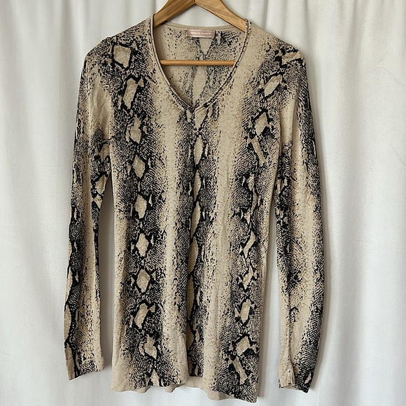 Bruno Manetti Tops - Bruno Manetti Cream Snakeskin Print Long Sleeve Silk Blouse Shirt Top Sz 40/US 4